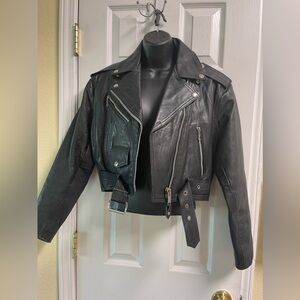 Vintage Vanguard Black Leather Motorcycle Jacket-Medium